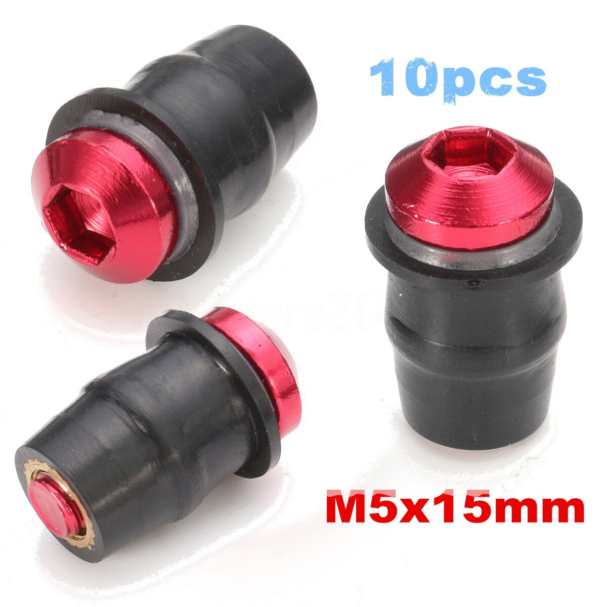 10 stuks motorfiets schroeven bouten voorruit moer rubber fiets voorruit kit set  m5 x 15mm kuip montage auto's: Rood