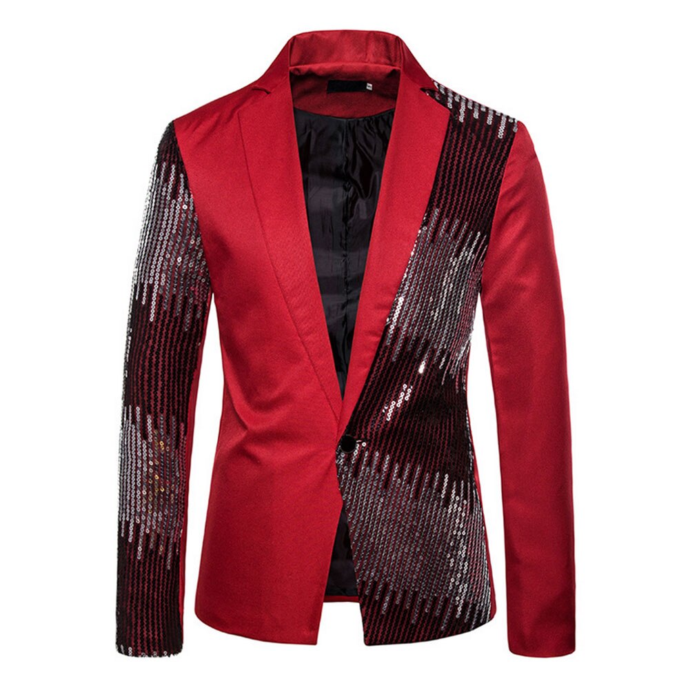 Mannen Sequin Blazer Jas Mode Een Knop Piekte Revers Party Diner Trouwjurk Jasje 2XL
