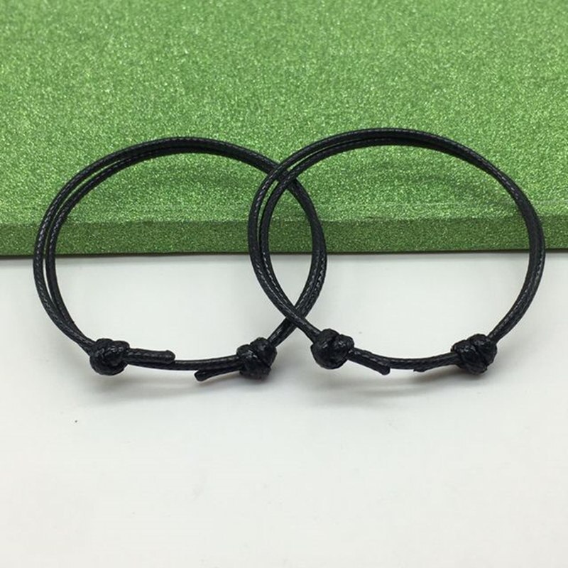 2 uds Simple ajorcas hechas a mano ajustable cuerda para las mujeres y los hombres tobilleras de pareja suerte cadena Cadena de tobillo pulsera Bohemia pulsera joyería de pie: Black Black