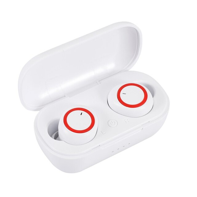 Auricolari Bluetooth 5.0 Wireless tated cuffie Stereo Bluetooth HiFi Gamer Sport auricolare con scatola di ricarica: white red