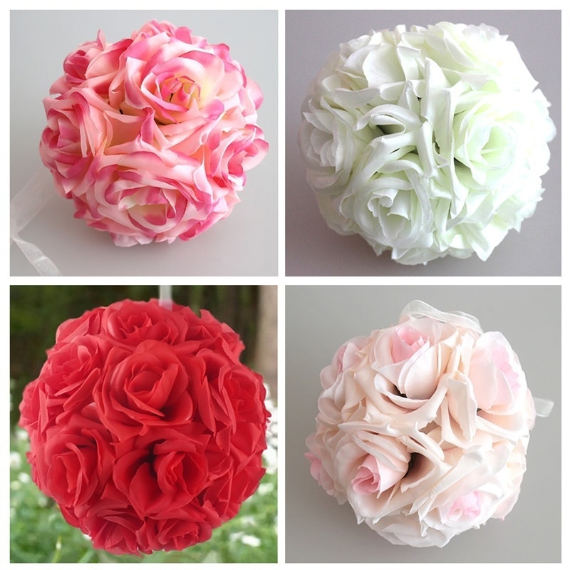 15x21cm Handmade Artificial Rose Flowers Kissing Hanging Ball DIY Bouquet Home Wedding Party Decor Flower Ball Arrangement