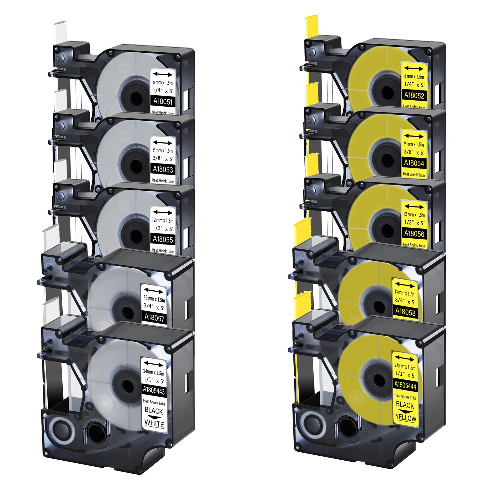 6-24mm IND Black on White / Black on Yellow 18051 18052 18053 18054 18055 18056 18057 18058 Heat Shrink Tube For Dymo RHINO 5200