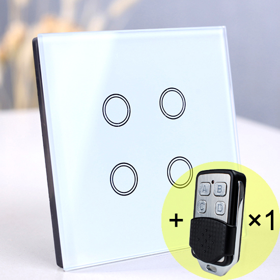 4 gang touch switch, Wireless Remote Control light Switch, Smart Sensor touch Wall Switch, Luxury Crystal Glass Panel Surface: white with 1 remote