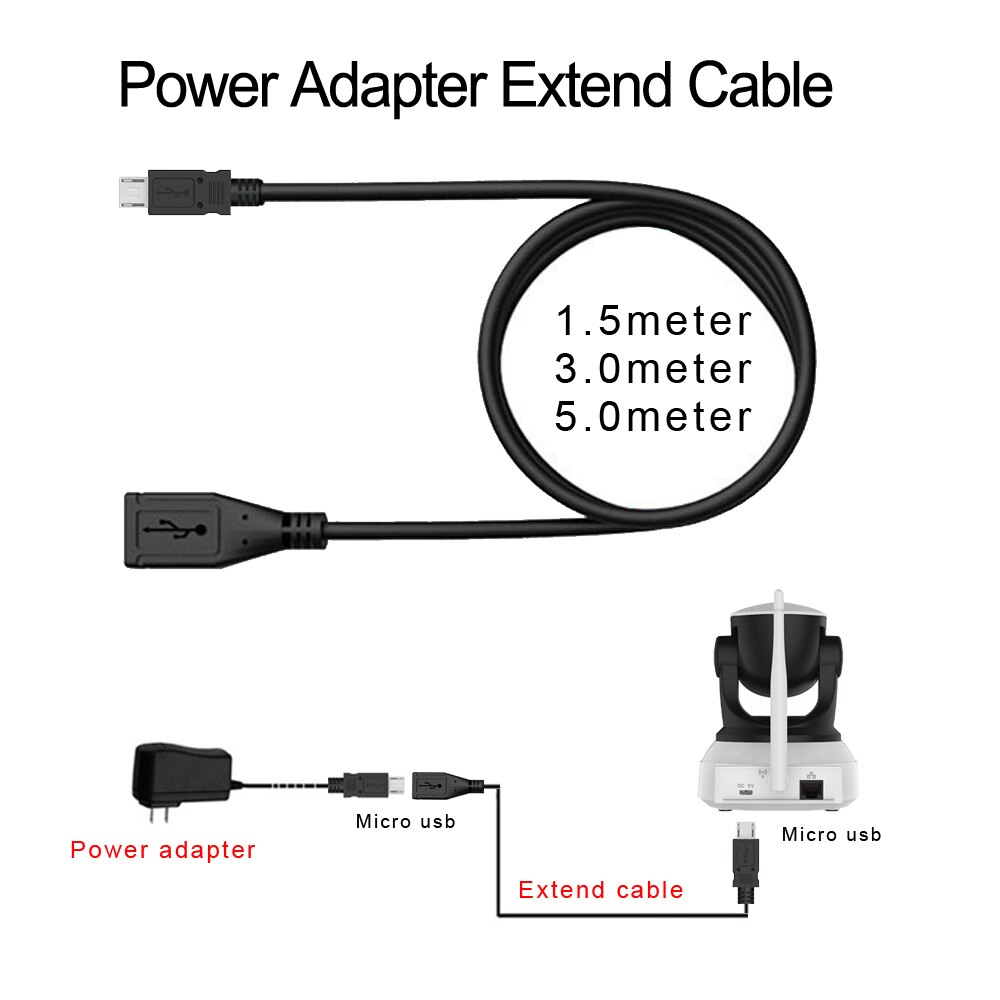 ESCAM Micro USB Extension Cable 5V2A Power Adapter Micro USB connector Extend Cord 1m 3m 5mr for IP Camere / Electronic products