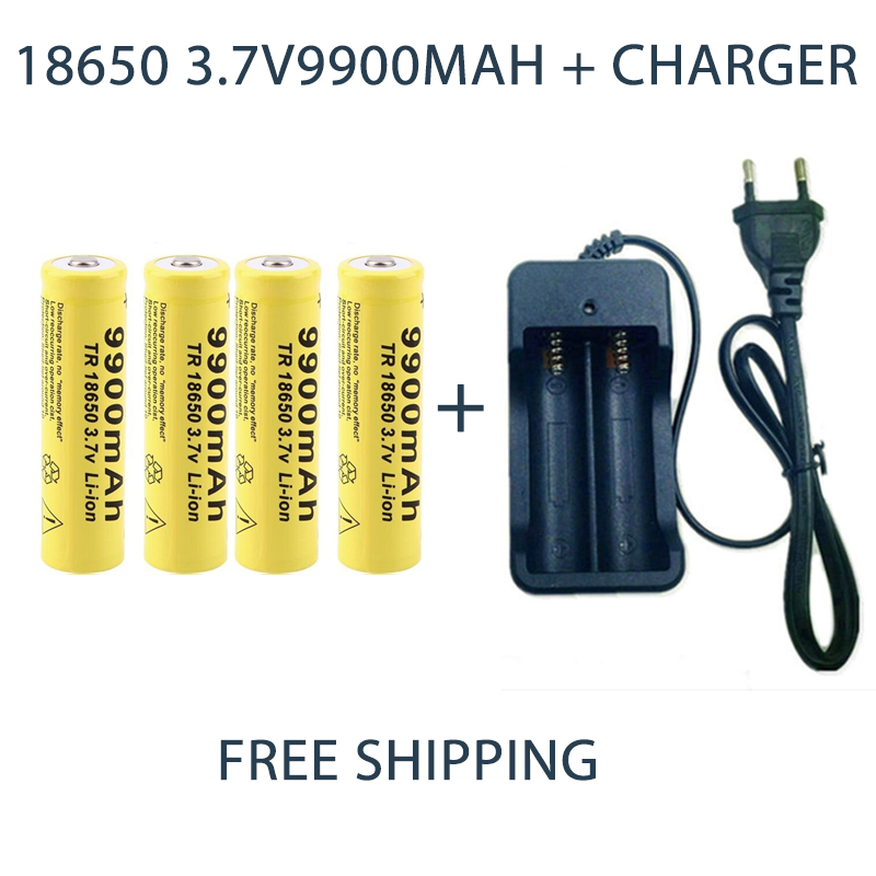 18650 batterie Akku 3,7 V 18650 9900mAh Kapazität Li-Ion Akku Für Taschenlampe Batterie + Ladegerät