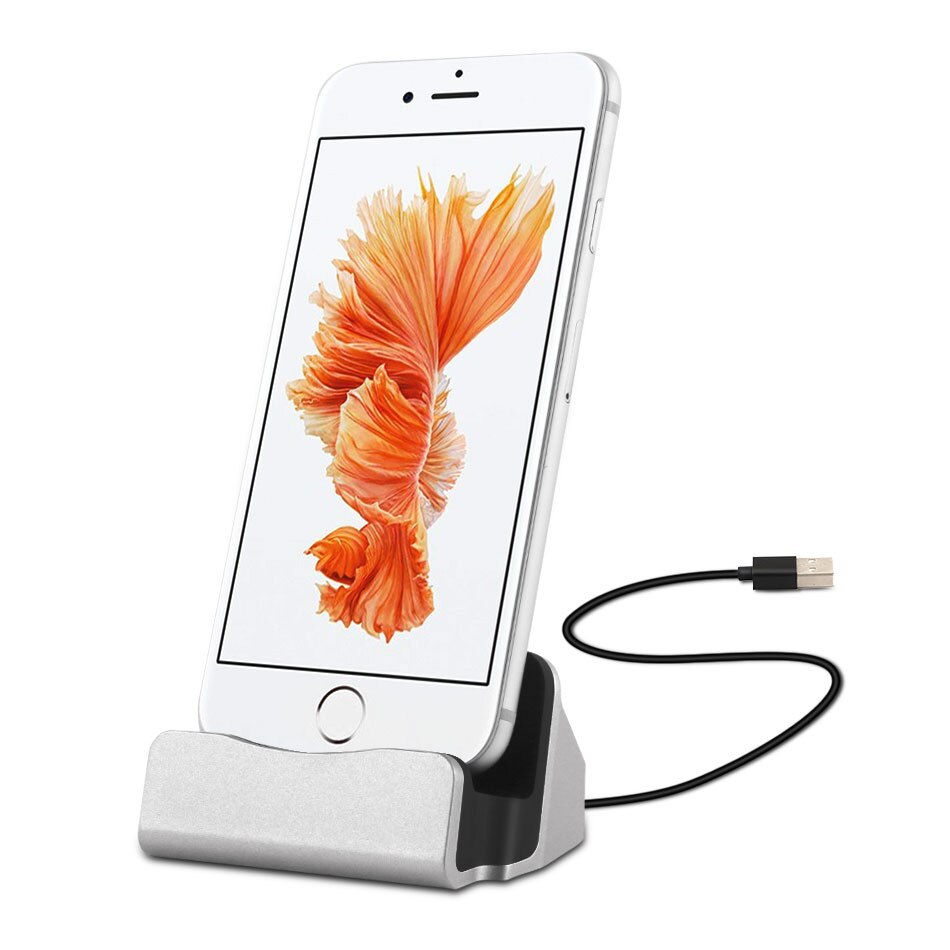 Station de charge de bureau pour iphone 5 5s SE 5C 6 6S 7 8 Plus XS MAX XR, Station d&#39;accueil avec support de chargement USB: Silver