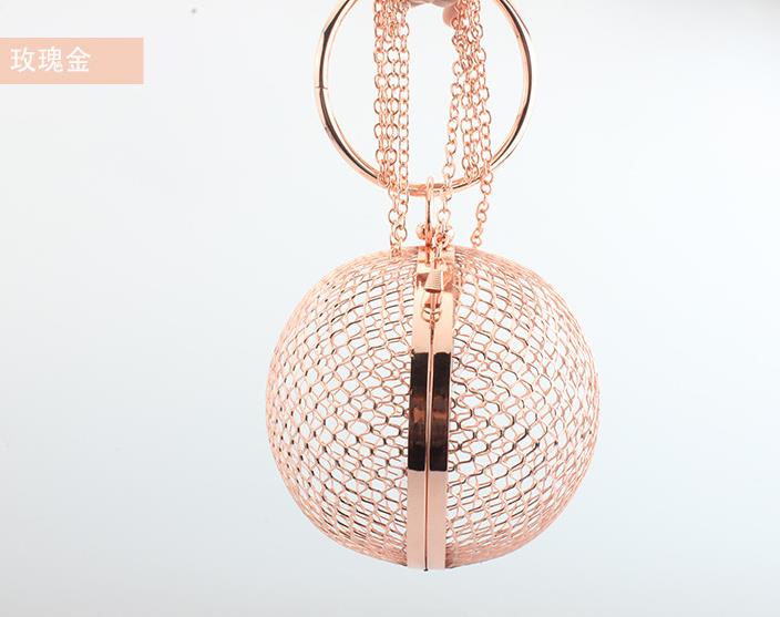 métallique creux petite balle sacs à bandoulière chaîne ronde sacs à main de messager dames jour embrayages sac de soirée sac à main de fête: ROSE GOLD