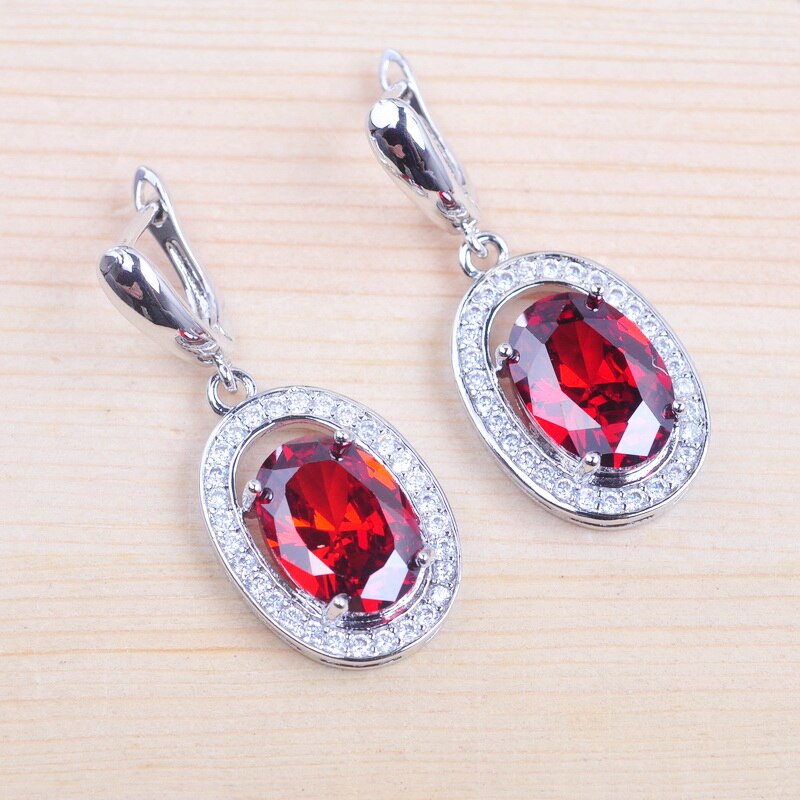 Ensemble de bijoux en cristal pour femmes, Style russe, cubique rouge, pendentifs, collier, boucle d&#39;oreille, bijoux de luxe, fête, QZ093