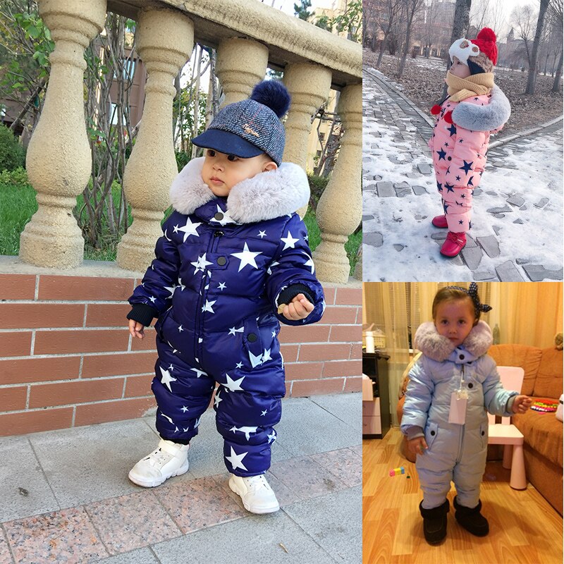 -30 russische pasgeboren Winter Snowsuit fur Hooded warm jongen Waterdicht donsjack voor baby meisje clothes1-4 jaar Romper sneeuw wear