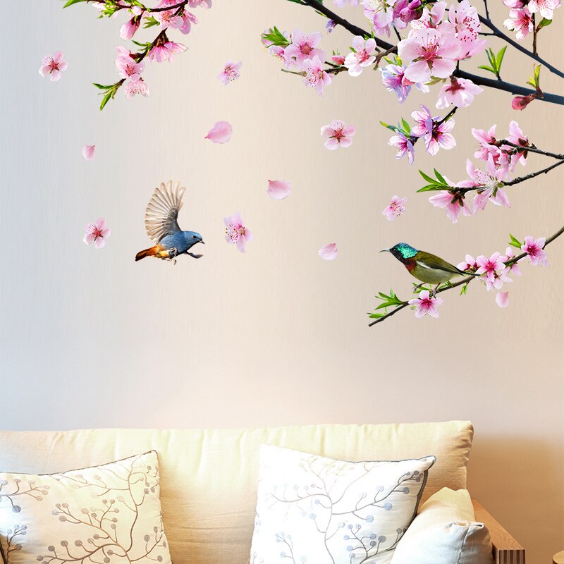 Bambou oiseaux Stickers muraux bricolage pêche fleurs Stickers muraux pour salon chambre cuisine décoration de la maison