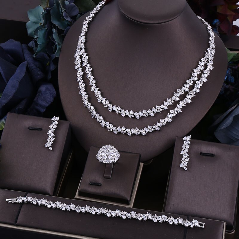 janekelly 4pcs Bridal Zirconia Full Jewelry Sets For Women Party, Luxury Dubai Nigeria CZ Crystal Wedding Jewelry Sets