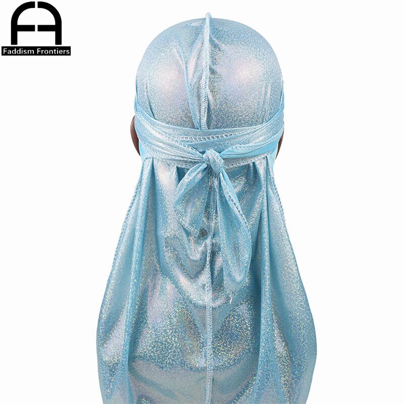 Men's Silky Sparkly Durags Turban Men Durag Shiny Du Rag Bandanas Hat Headwear Headband Hair Accessories Extra Long Tail Du-Rag: Blue