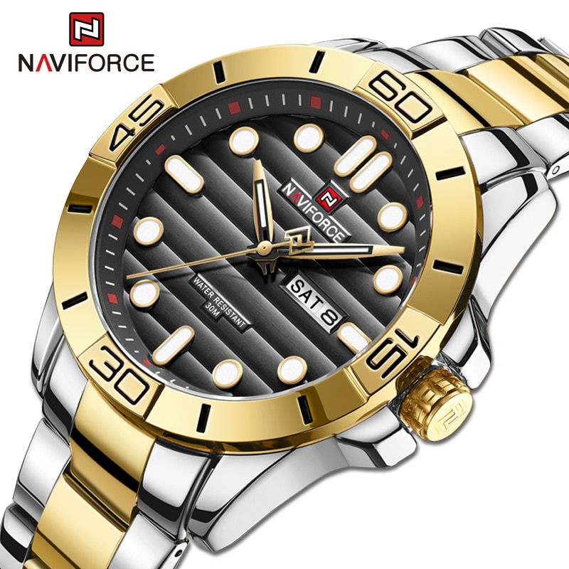 NAVIFORCE – montre-Bracelet lumineuse en acier inoxydable pour homme, à Quartz, étanche, Original, à la