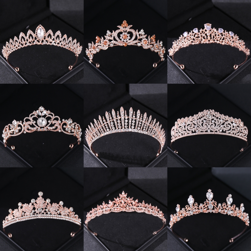 Roségouden Kristal Bruids Tiara 'S En Kronen Voor Vrouwen Bruid Strass Prom Diadeem Hoofdband Bruids Bruiloft Haaraccessoires Kroon