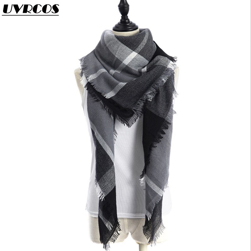 Vinter varm dame farverige plaid sjal tørklæde kashmir strik wrap bryst fritid anti-fryse farve matchende tørklæde