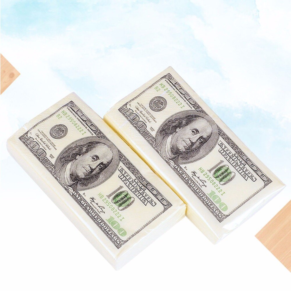 10 Packs Napkin Paper 100 Dollar Raw Wood Pulp Facial Tissue Handkerchief Sanitary Paper Disposable Party Tableware