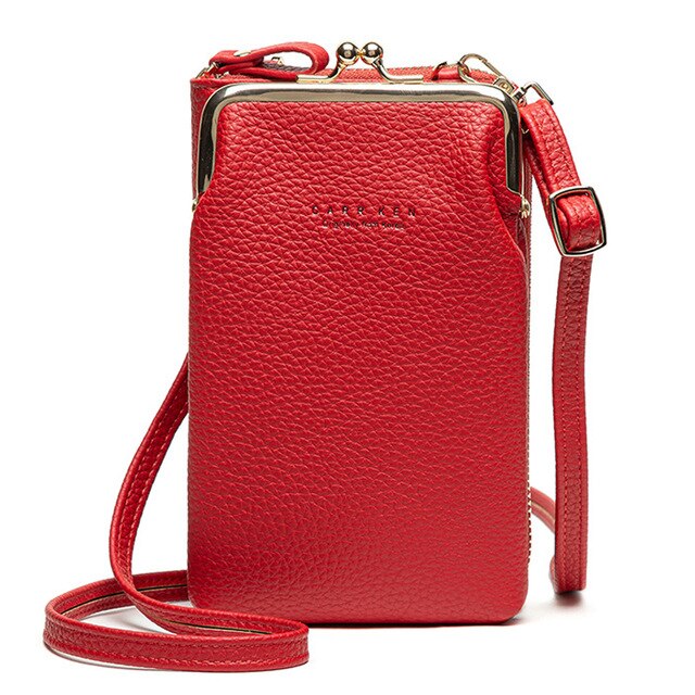 Buylor kvinders telefon crossbody tasker piger pu læder stor kapacitet bærbar skuldertaske mærke damer pung håndtaske: Rød