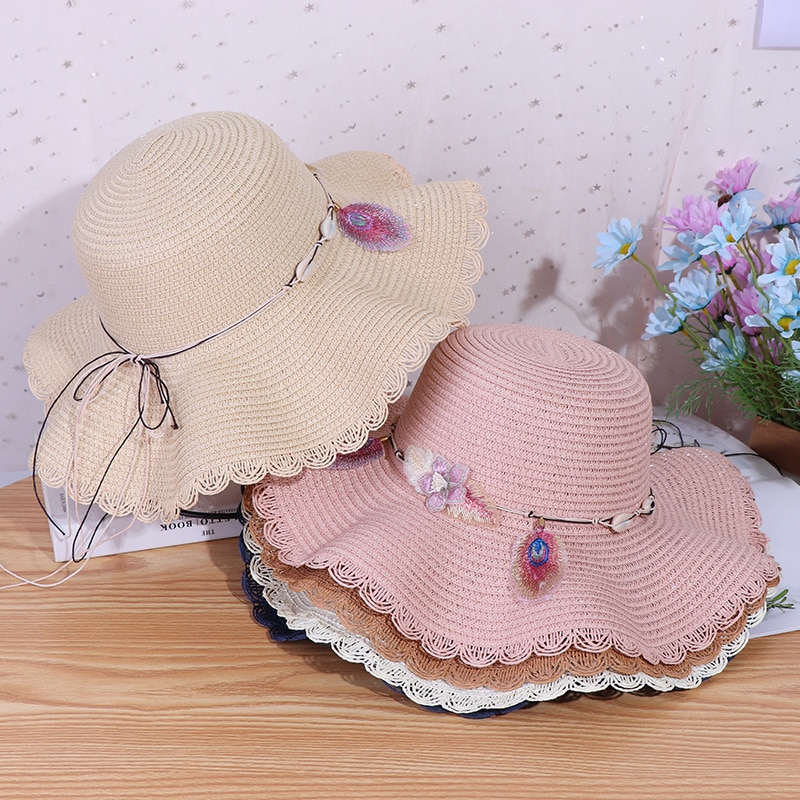 Vrouwen Zomer Hoed 2022 Zonnescherm Strooien Hoed Voor Dames Bloemen Lint Boog Cap Strand Hoed Mode Stro Hoed Uv bescherming Reizen Cap