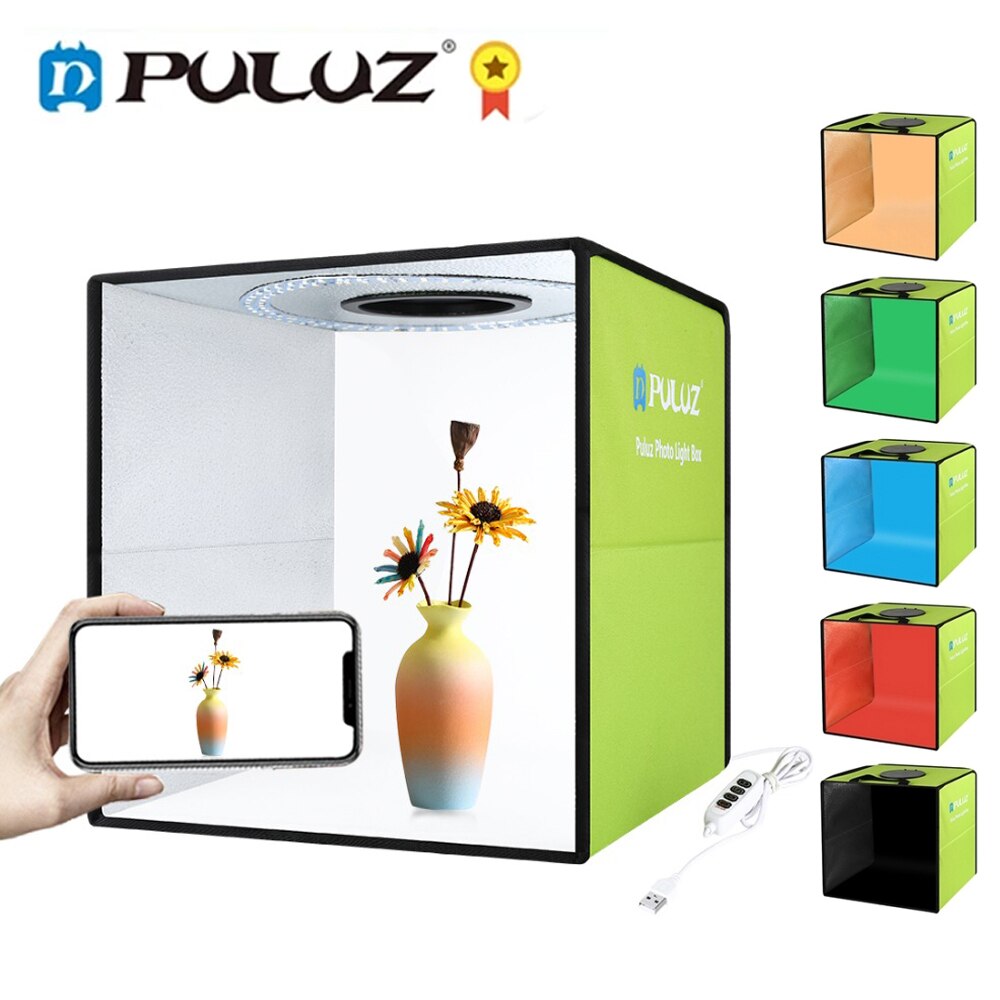 Puluz Fotostudio Doos Opvouwbare Fotografie Studio Lichttafel Led Light Box Foto Schieten Tent Box Kit 6 Kleur Backdrops Softbox,Fotografie Studio Lightbox, 6 kleuren achtergronden Softbox, Photo Box Kit