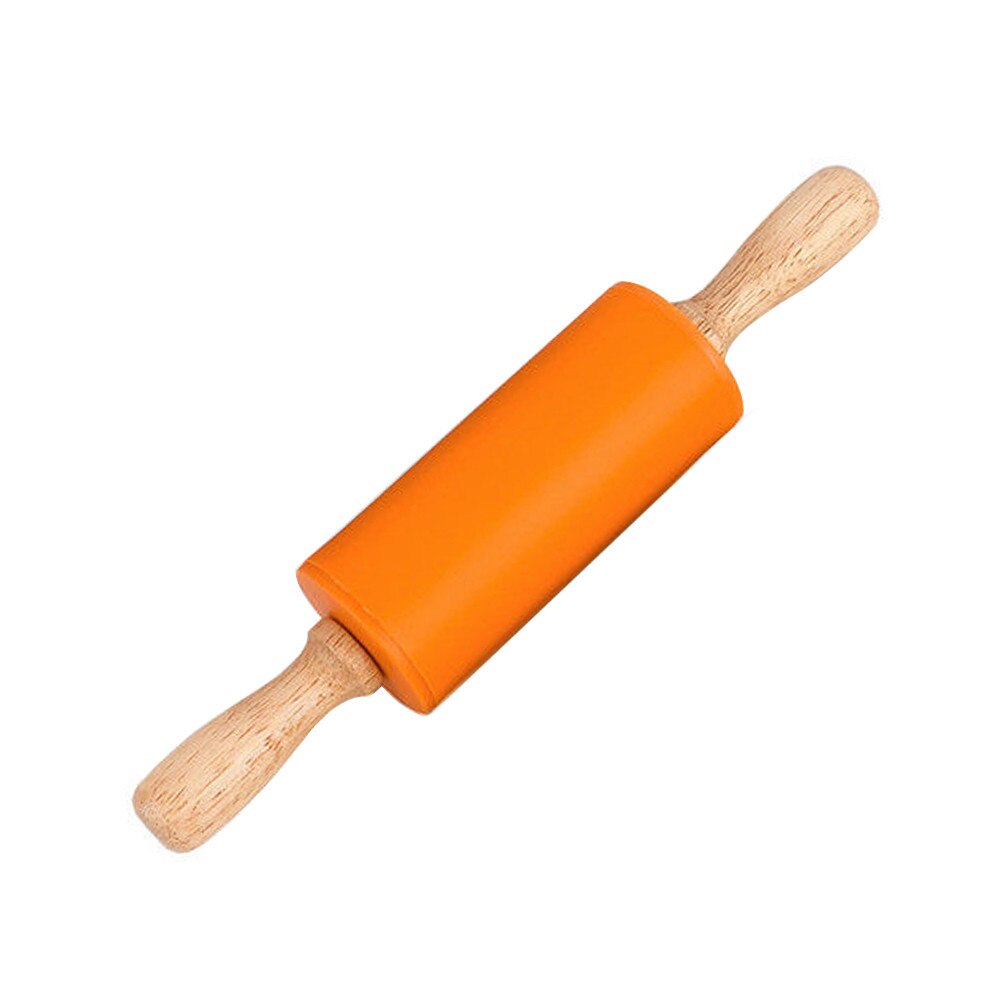 Houten Handvat Siliconen Rollen Rolling Pin Kid Keuken Koken Bakken Tool Met Plastic Handvat Gebak Gereedschap: Oranje