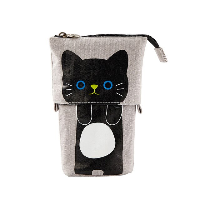 Eenhoorn Stand Up Potlood Houder Etui Pen Box Briefpapier Pouch Tas Schoolbenodigdheden Korea Briefpapier Pen Zak Student Organiz: cat grey