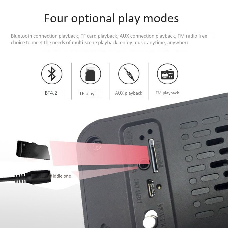 Bedside Bluetooth Speaker Mirror Alarm Clock Wireless Bluetooth Speaker Wireless Bluetooth Radio Speaker