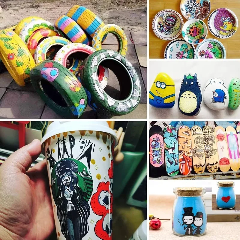 6 teile/satz bunte permanente Farb markierung wasserdichte weiße Markierungen Reifen profil Gummi Stoff farbe Metall farbe Markierung stifte
