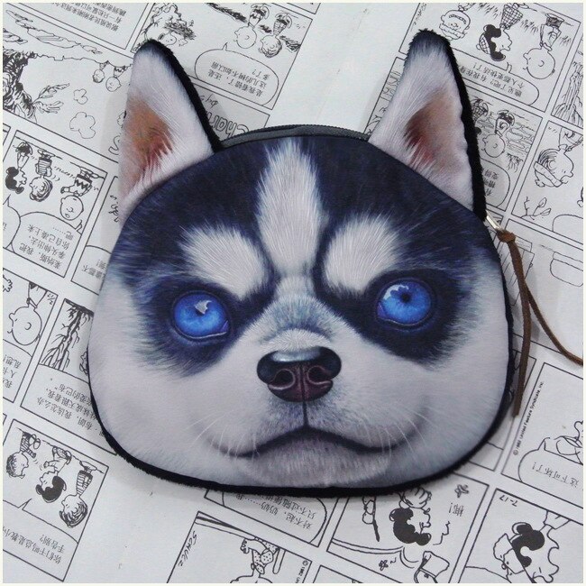 Cute Coin Purses Wallet Ladies 3D Printing Cats Dogs Animal Big Face Change Cute Small Zipper Bag for Women Pouch: 8