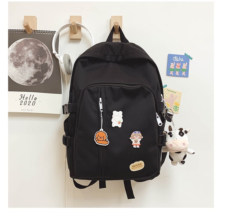 Kobiety student urocze plecaki Kawaii tornister dla nastolatków dziewczyny klasyczny plecak na laptopa kobieta dziennik podróży torby damskie Mochila: czarny