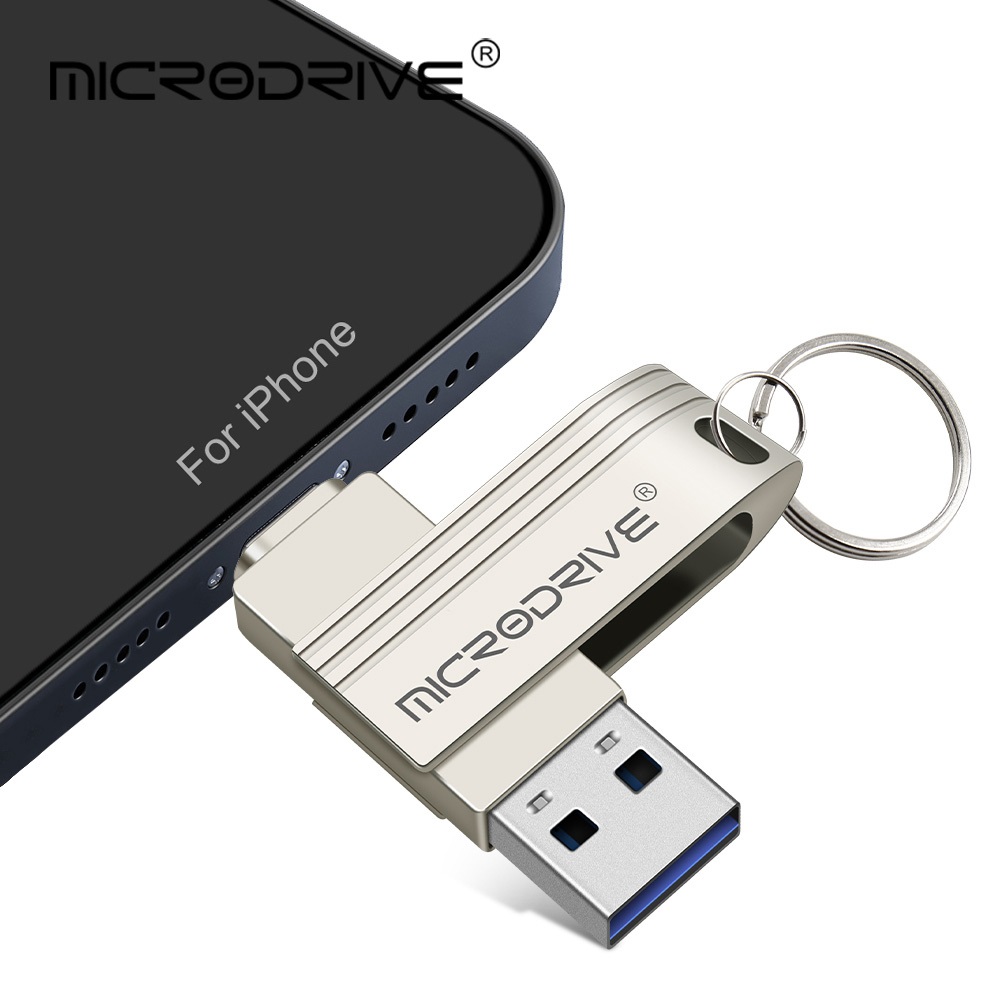 2 in 1 OTG USB3.0 to Lightning phone Flash Pen Drive Metal Memory Stick Usb 3.0 flash Disk 64GB 128GB 256G Pendrive for iPhone: Silver / 128 GB