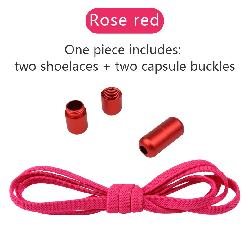 1 par flad elastisk låsende snørebånd uden binde snørebånd børn voksne unisex sneakers sko snørebånd: Rosenrød