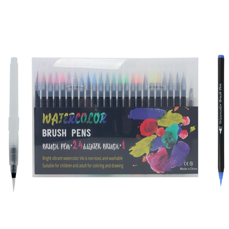 24 Kleuren Aquarel Borstel Pennen Set Levendige Markers Met Flexibele Nylon Borstel Tip Voor Kleurboeken, Kalligrafie