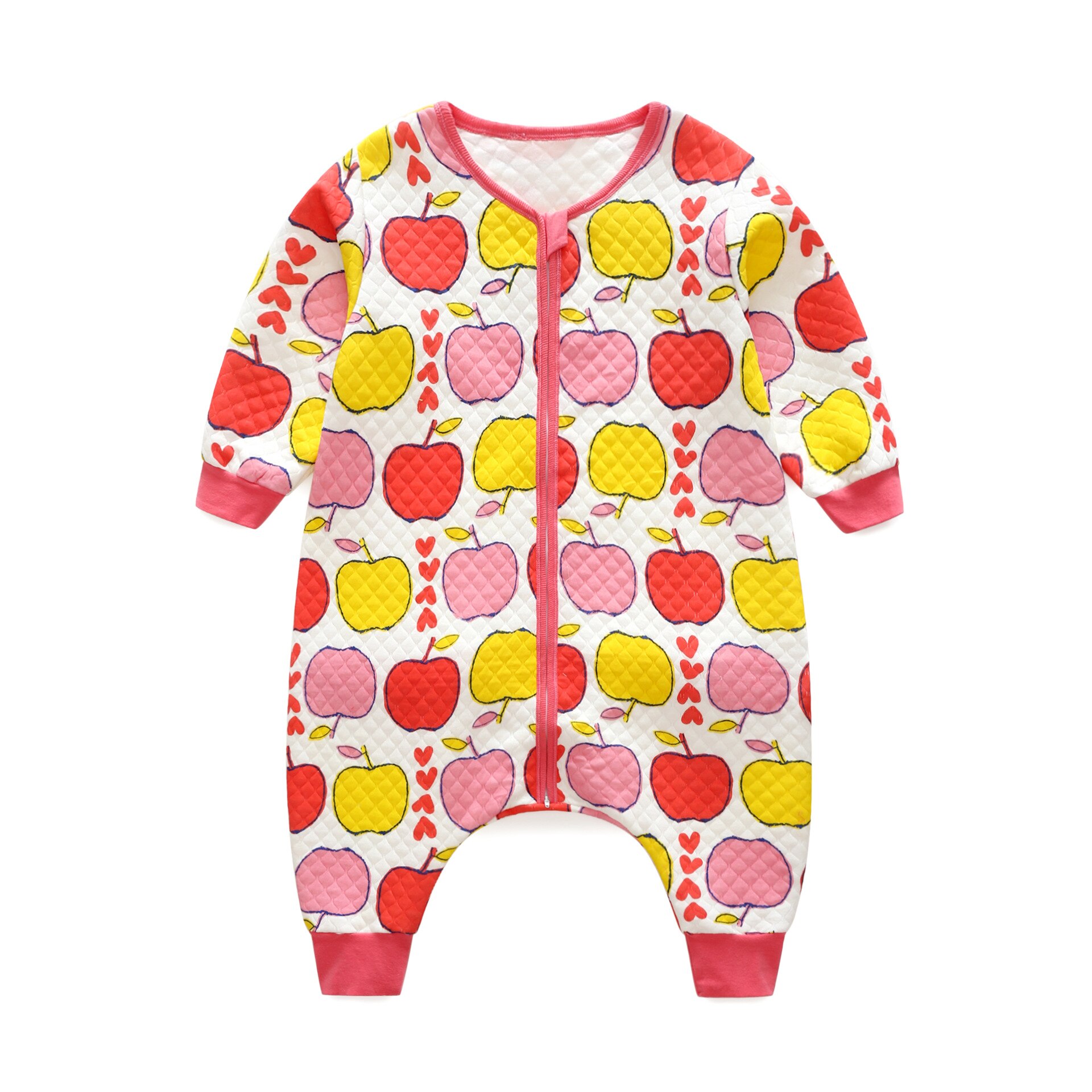 Baby pyjama slaapzak warm romper kids pyjama anti-Kicking Deken baby meisje dwarsliggers kid sleep een stuk pyjama voor kids: Apple / Height 90-100cm