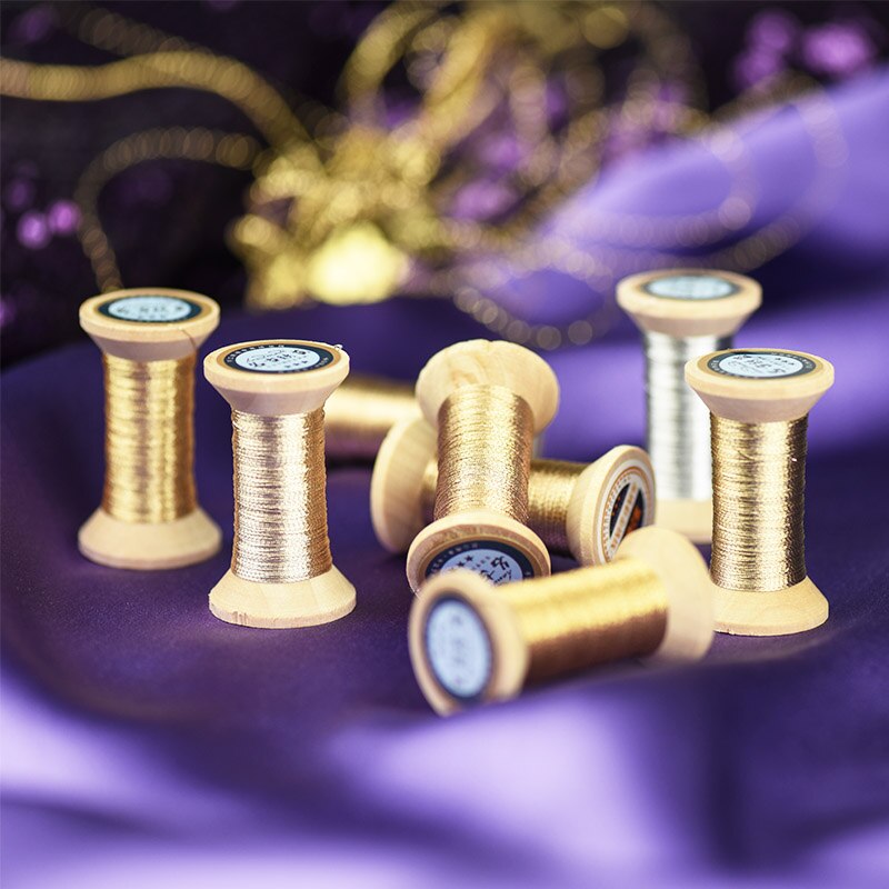 Hilo de color degradado para bordado francés, carrete de bordado, hilo de bordado dorado colorido, 50 metros por pieza, dorado champán