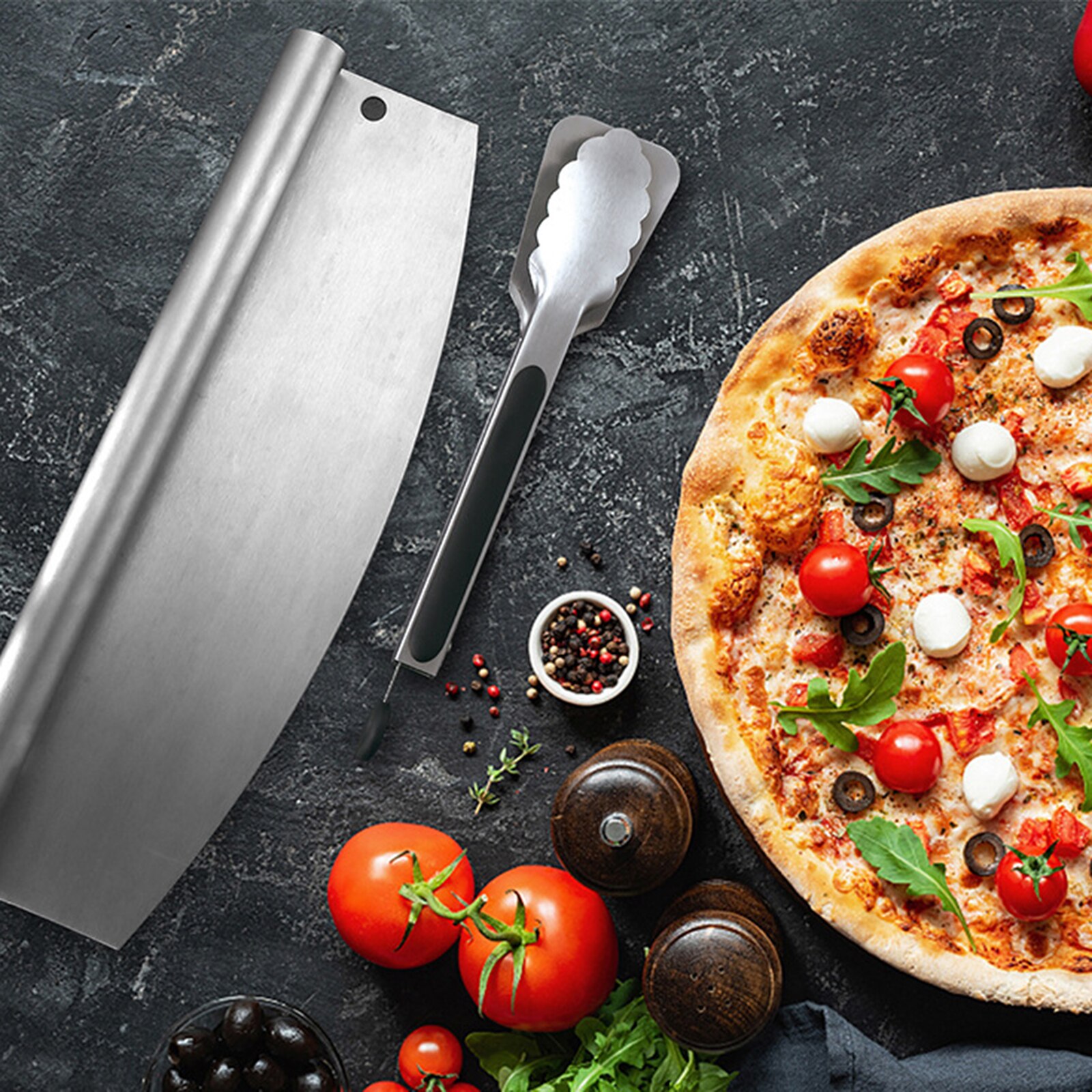 Half Moon Pizza Cutter + Clip Stainless Steel Pizza Tools Set with Lock High Elastic Spring Baking Tool
