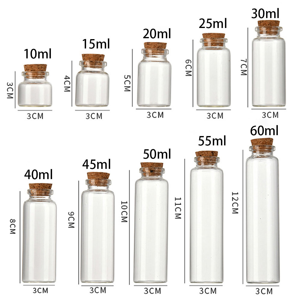 30 stk. 5ml 10ml 20ml 30ml 50ml klare glassflasker med korkpropper, ønskeflaske med melding, tom glassampulle, gjør-det-selv-dekorasjon