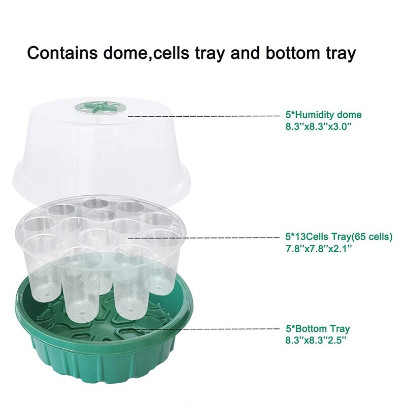 Seed Starter Tray, Humidity Adjustable With Dome &amp; Base Greenhouse Grow Trays Mini Propagator For Seeds Growing Starting