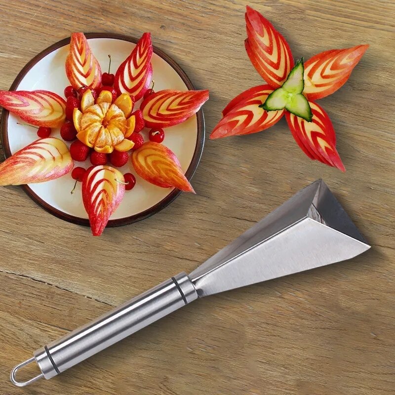 Triángulo de acero inoxidable, cuchillo para tallar frutas, plato de frutas, artefacto, cuchillo triangular para verduras, hoja antideslizante para tallar, herramienta de cocina: Default Title