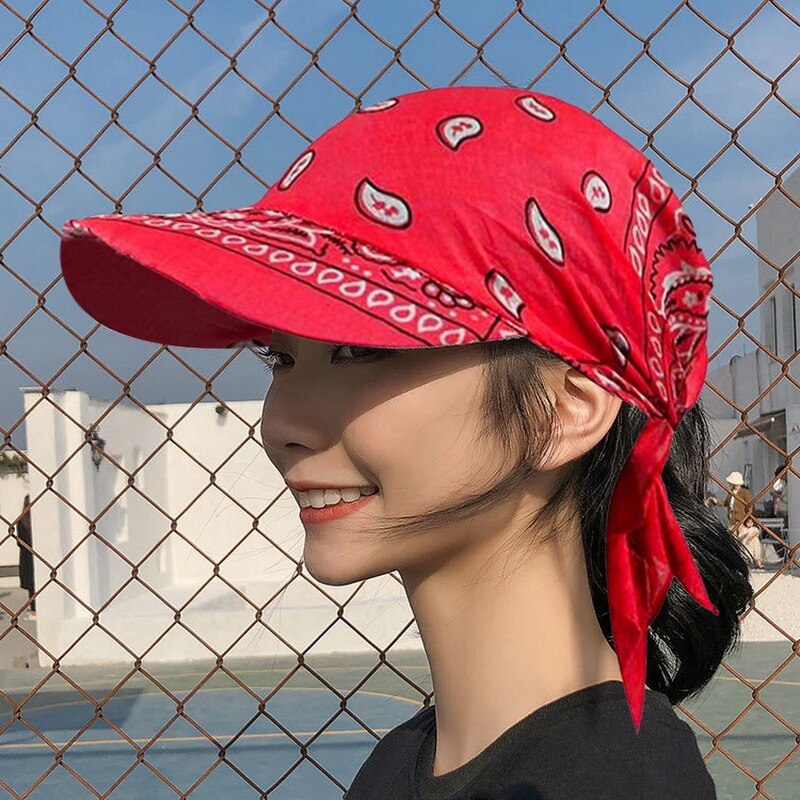 Women Head Scarf Visor Hat with Wide Brim Sunhat Summer Beach Sun Hats Female Casual Printed Cap Women Headscarf Baseball Cap