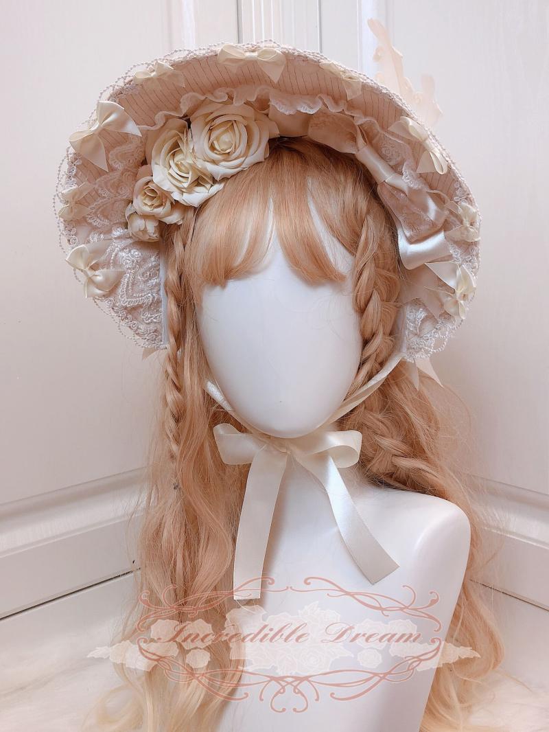 Handmade Vintage Lace Trim Rose Lolita Bonnet – Grandado