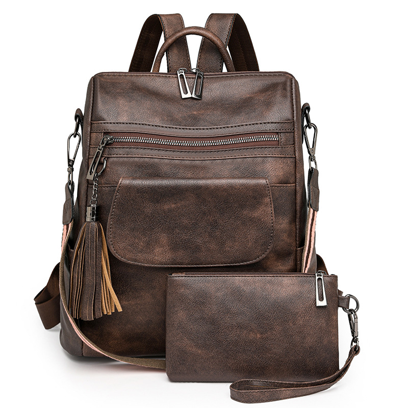 Bolso y bolso de para mujer, mochila grande para mujer, mochila de viaje de cuero PU, bolsos de hombro de para mujer, mochila escolar: Beige