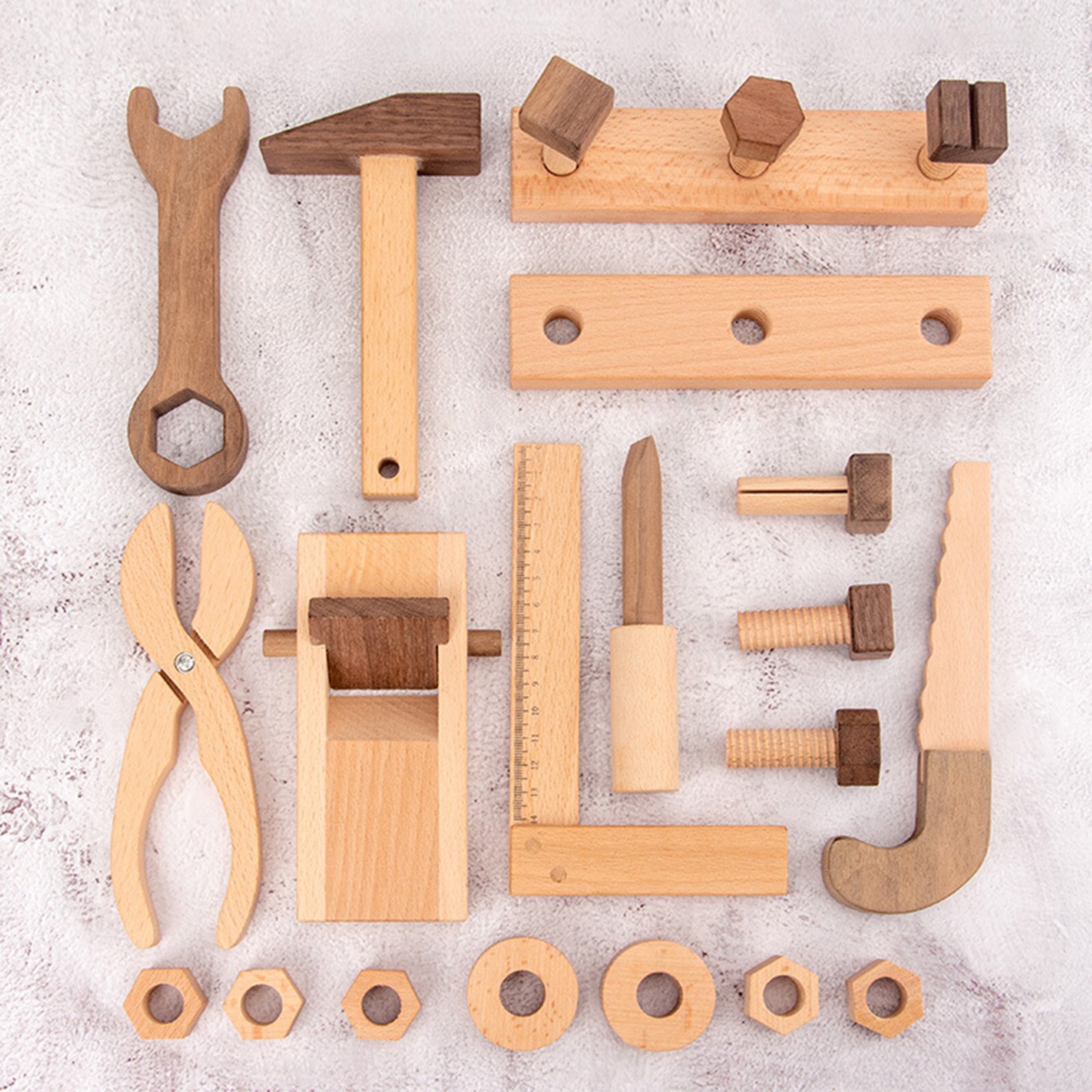 Little Carpenter Toolbox Kits Set Wood Craft Saw Ruler Hammer Wrench Hand Plane