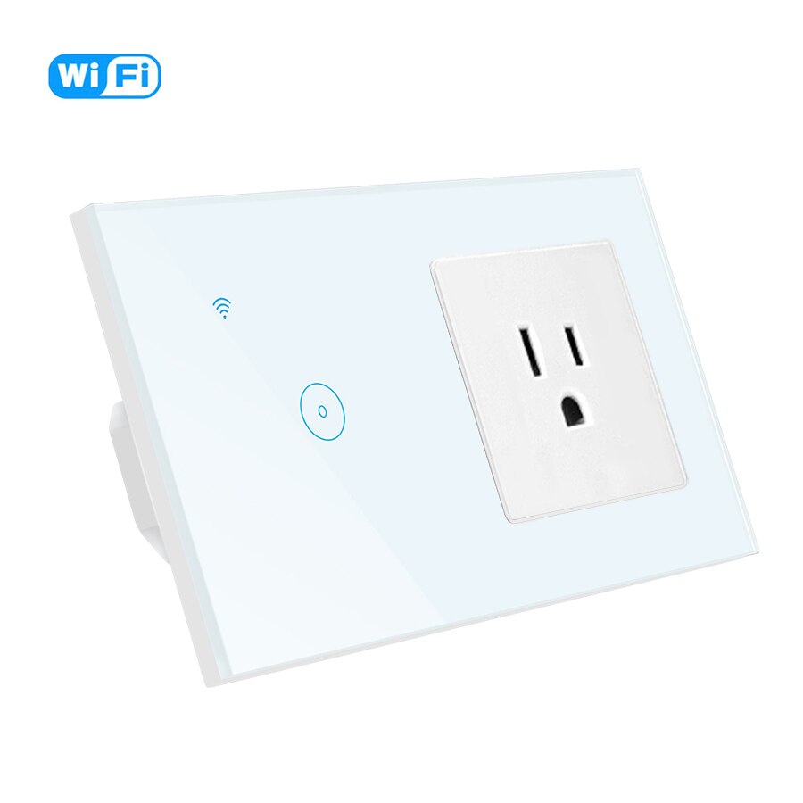 Tuya Smart Life Electrical Socket and Switch WiFi LED Light Touch Wall Switch 3 gang and US Socket Compatible Alexa Google Home: White 1 Gang