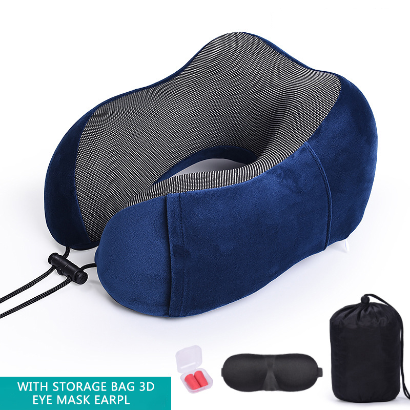 Car U Shaped Memory Foam Neck Pillows Soft Slow Rebound Space Travel Pillow Solid Neck Cervical Healthcare Bedding: Blue Set 2