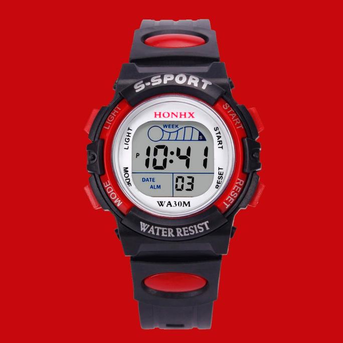 Waterdichte Horloge Voor Mannen Kinderen Jongens Digitale Led Sporthorloge Kids Alarm Datum Horloge Часы Муржские Наручные #3: Red 