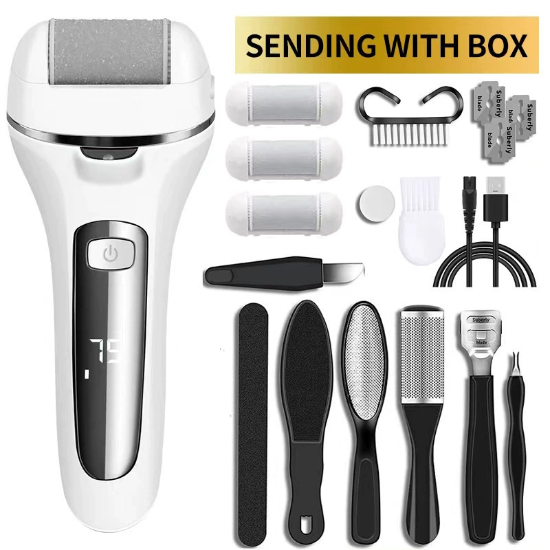 Dode harde huid eeltverwijderaar Elektrisch slijpen Pedicuregereedschap Voetschuurpapiervijl voor hakken Professioneel voetverzorgingshulpmiddel: Light Grey