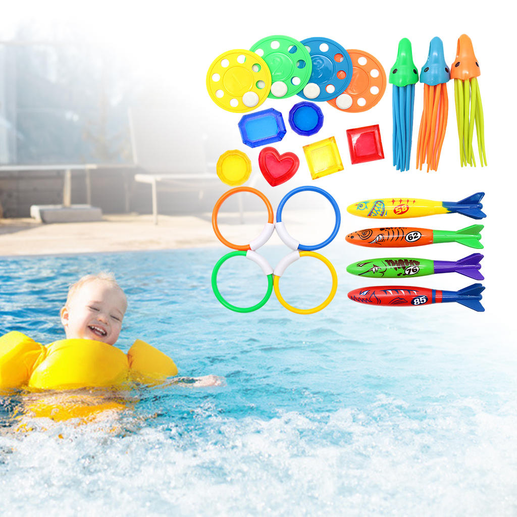 Summer Fun Diving Toys Swimming Pool Toys Set for Kids Diving Sticks Pool Fish Diving Gems Sinking Toys Set: 21pcs