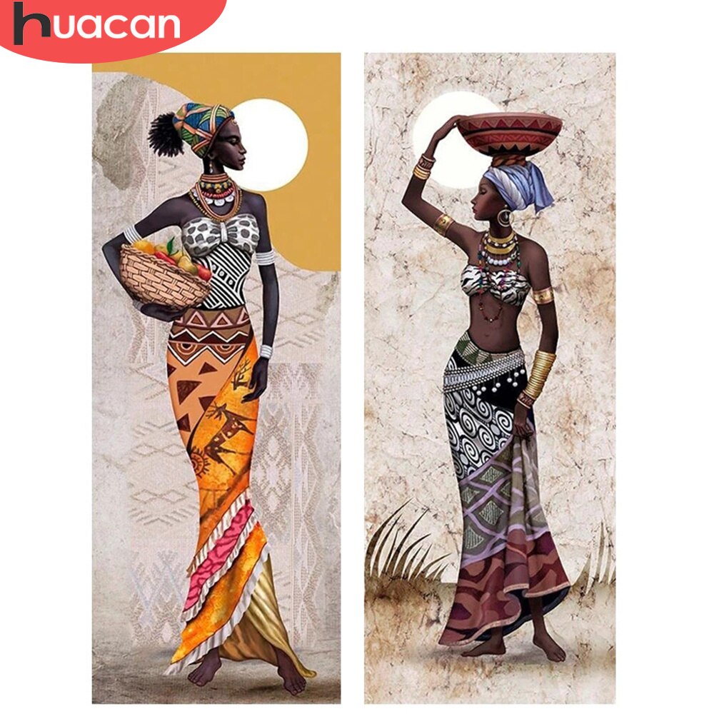 HUACAN 5D DIY Diamantmaleri Kit - Afrikansk Kvinde Portræt Diamant Broderi Mosaik