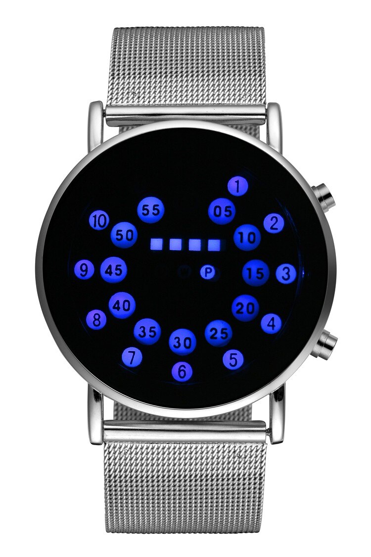 LED Kühle Digitale Uhr Männer Uhren Luxus Gittergewebe binär Uhren Männlichen Digitale Stunde Uhr Montre Homme Masculino Uhren: Blau