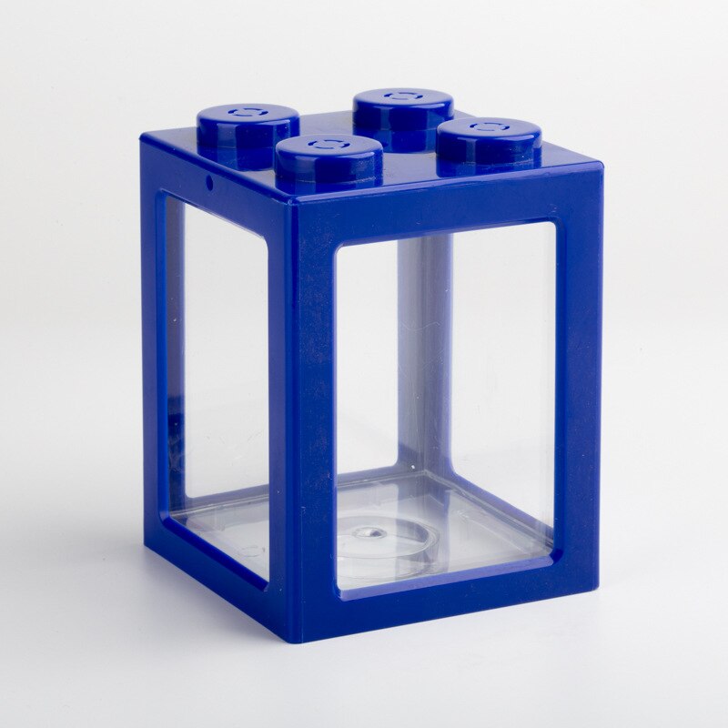 Small Fish Tank Mini Betta Aquarium Stackable Cube Tank Decor Ant Feeding Case Mini Reptile Row Box for Office Home: blue